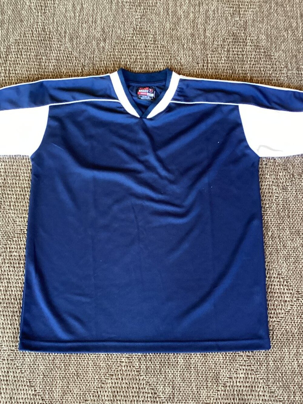 Team Basics Athletic Gear Short Sleeve V-Neck Pull-over With White Accents - Med